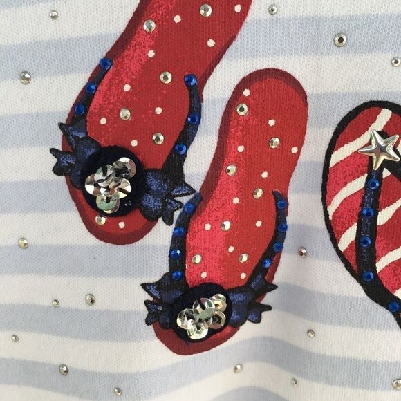Karen Scott Blue Stripe Sequin Flip Flops Tee P - Picture 10 of 12
